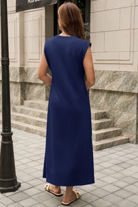 Wenrine Womens Navy Maxi Side Slit Vacation Dresses