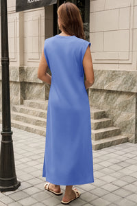 Wenrine Womens Light Blue Maxi Side Slit Vacation Dresses
