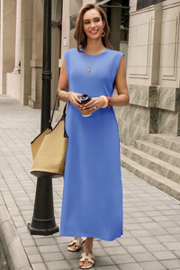 Wenrine Womens Light Blue Maxi Side Slit Vacation Dresses