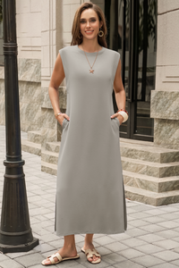 Wenrine Womens Apricot Maxi Side Slit Vacation Dresses