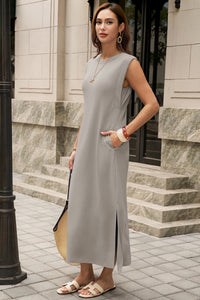 Wenrine Womens Apricot Maxi Side Slit Vacation Dresses