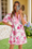 Wenrine Womens Pink Floral Puff Sleeve Color Block Dresses