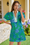 Wenrine Womens Green Floral Puff Sleeve Color Block Dresses