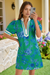 Wenrine Womens Green Floral Puff Sleeve Color Block Dresses