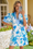 Wenrine Womens Sky Blue Floral Puff Sleeve Color Block Dresses