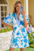Wenrine Womens Sky Blue Floral Puff Sleeve Color Block Dresses