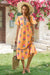 Wenrine Womens Orange Floral Short Sleeve V Neck Ruffle Sundress