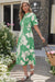 Wenrine Womens Green Floral Button Down Collared Shirt Dress