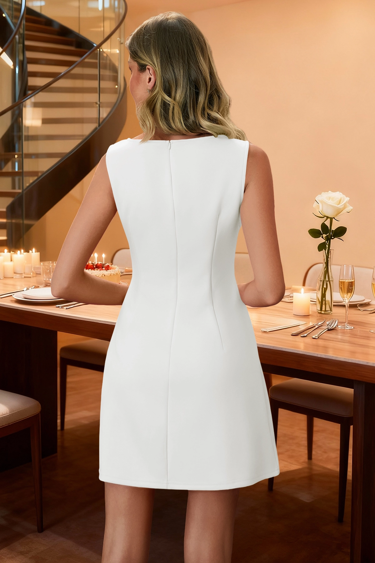 Wenrine Womens White Sleeveless Mini Dress