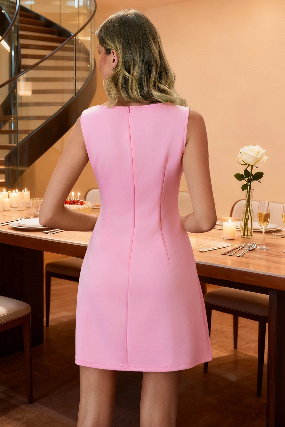 Wenrine Womens Pink Sleeveless Mini Dress