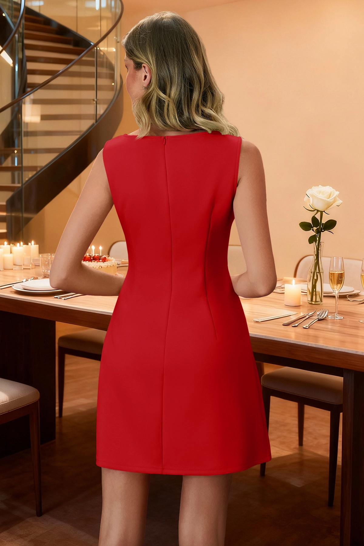 Wenrine Womens Red Sleeveless Mini Dress