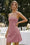 Wenrine Womens Pink Spaghetti Strap Satin Smocked Ruched Dress