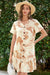 Wenrine Womens Khaki Floral Ruffle Short Sleeve T-Shirt Dresses