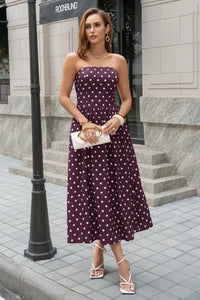 Wenrine Womens Brown Polka Dot Smocked Maxi Dresses