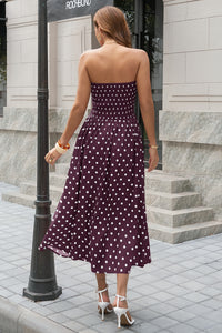 Wenrine Womens Brown Polka Dot Smocked Maxi Dresses