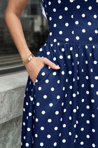 Wenrine Womens Navy Polka Dot Smocked Maxi Dresses