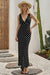 Wenrine Womens Black Polka Dot Bodycon Cocktail Maxi Dress
