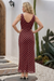Wenrine Womens Burgundy Polka Dot Bodycon Cocktail Maxi Dress