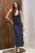 Wenrine Womens Navy Polka Dot Bodycon Cocktail Maxi Dress