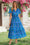Wenrine Womens Blue Floral V Neck Smocked Tiered Maxi Dresses