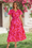 Wenrine Womens Rose Red Floral V Neck Smocked Tiered Maxi Dresses