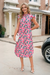 Wenrine Womens Pink Floral Stand Collar Shirt Dress