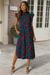 Wenrine Womens Navy Floral Stand Collar Shirt Dress