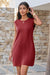 Wenrine Womens Burgundy Crewneck Basic T Shirt Dresses