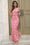 Wenrine Womens Pink Floral Mesh Sleeveless Slit Bodycon Maxi Dress