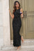 Wenrine Womens Black Floral Mesh Sleeveless Slit Bodycon Maxi Dress