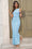 Wenrine Womens Light Blue Floral Mesh Sleeveless Slit Bodycon Maxi Dress