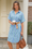 Wenrine Women's Blue Striped Button Up Belted Shirt Dress