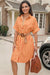 Wenrine Women's Orange Striped Button Up Belted Shirt Dress