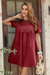 Wenrine Womens Burgundy Lace Sheer Mesh Babydoll Dresses