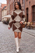 Wenrine Womens Camel Argyle Sweater Skirt Sets