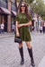 Wenrine Womens Army Green Velvet Mini Dress