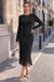 Wenrine Womens Black Tassel Hem Midi Dress
