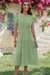 Wenrine Womens Green Cap Sleeve Lace Elastic Waist Beach Dresses