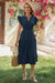 Wenrine Womens Navy Cap Sleeve Lace Elastic Waist Beach Dresses