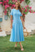 Wenrine Womens Blue Button Decor.Textured Midi Dress