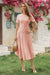 Wenrine Womens Pink Button Decor.Textured Midi Dress