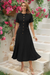 Wenrine Womens Black Button Decor.Textured Midi Dress