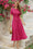 Wenrine Womens Rose Red Button Decor.Textured Midi Dress