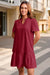 Wenrine Womens Burgundy Ruffle Loose Fit  Mini Dress with Pockets