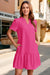 Wenrine Womens Rose Red Ruffle Loose Fit  Mini Dress with Pockets