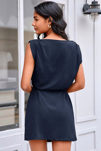 Wenrine Womens Navy Cap Sleeve Removable Belt Mini Dresses