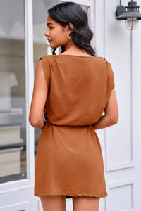 Wenrine Womens Brick Red Cap Sleeve Removable Belt Mini Dresses