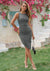 Wenrine Womens Grey Asymmetrical Hem YK Bodycon Midi Dress