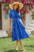 Wenrine Womens Blue Floral Short Puff Sleeve Beach Dresses