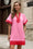 Wenrine Womens Pink Color Block Puff Sleeve Shirt Dresses